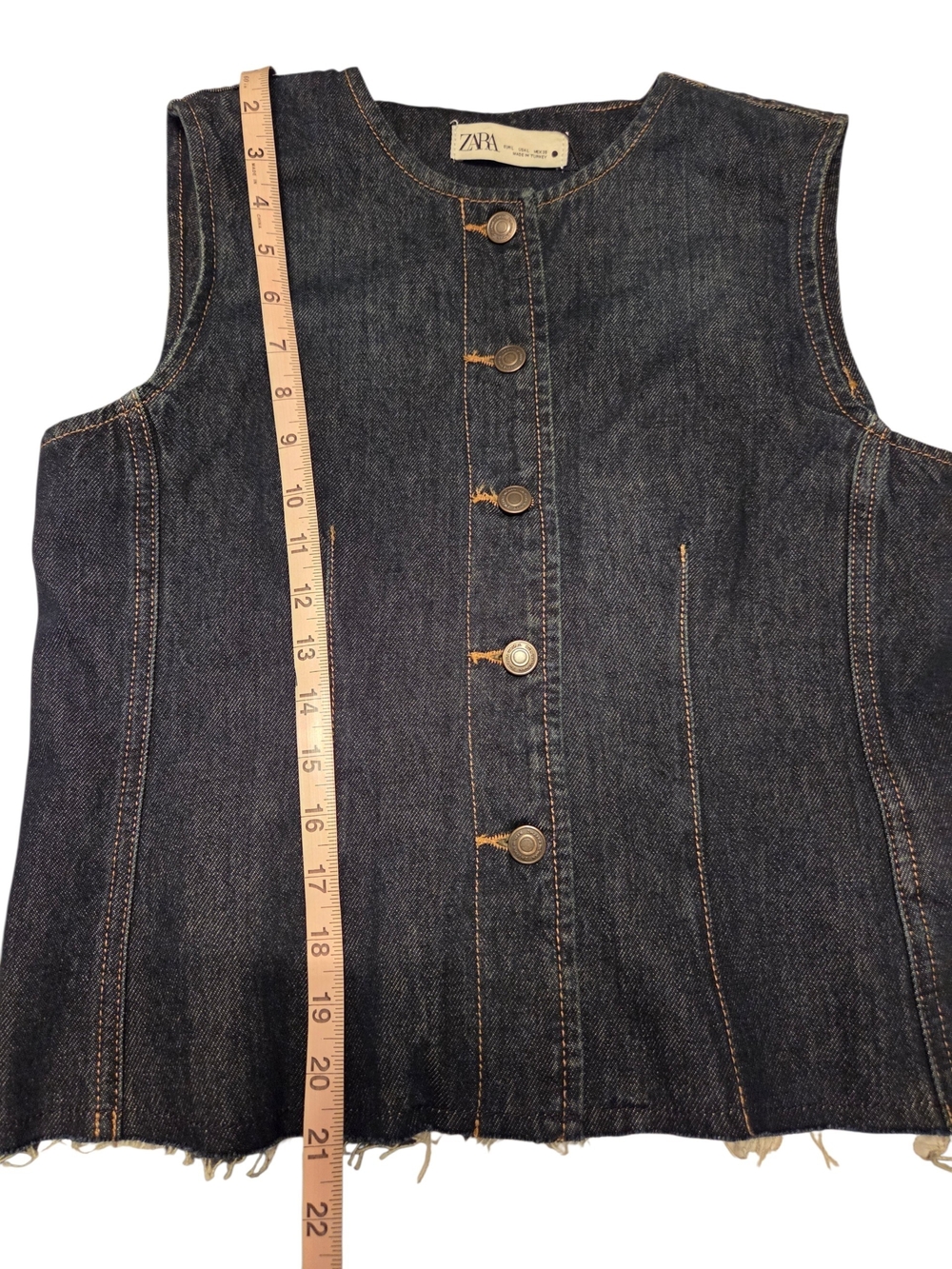NWT Zara Dark Denim Button Front Sleeveless Vest Large - Picture 3 of 4